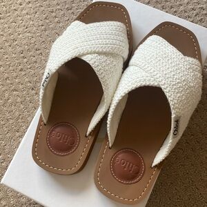 Chloe White Woven Slide Sandals